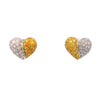 3.85 Carat Yellow & White Diamond 18K White Gold Pave Stud Heart Earring