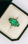 3.89 Carat Marquise Cut Colombian Emerald And Diamond V Shape 18K Ring-Rings-ASSAY