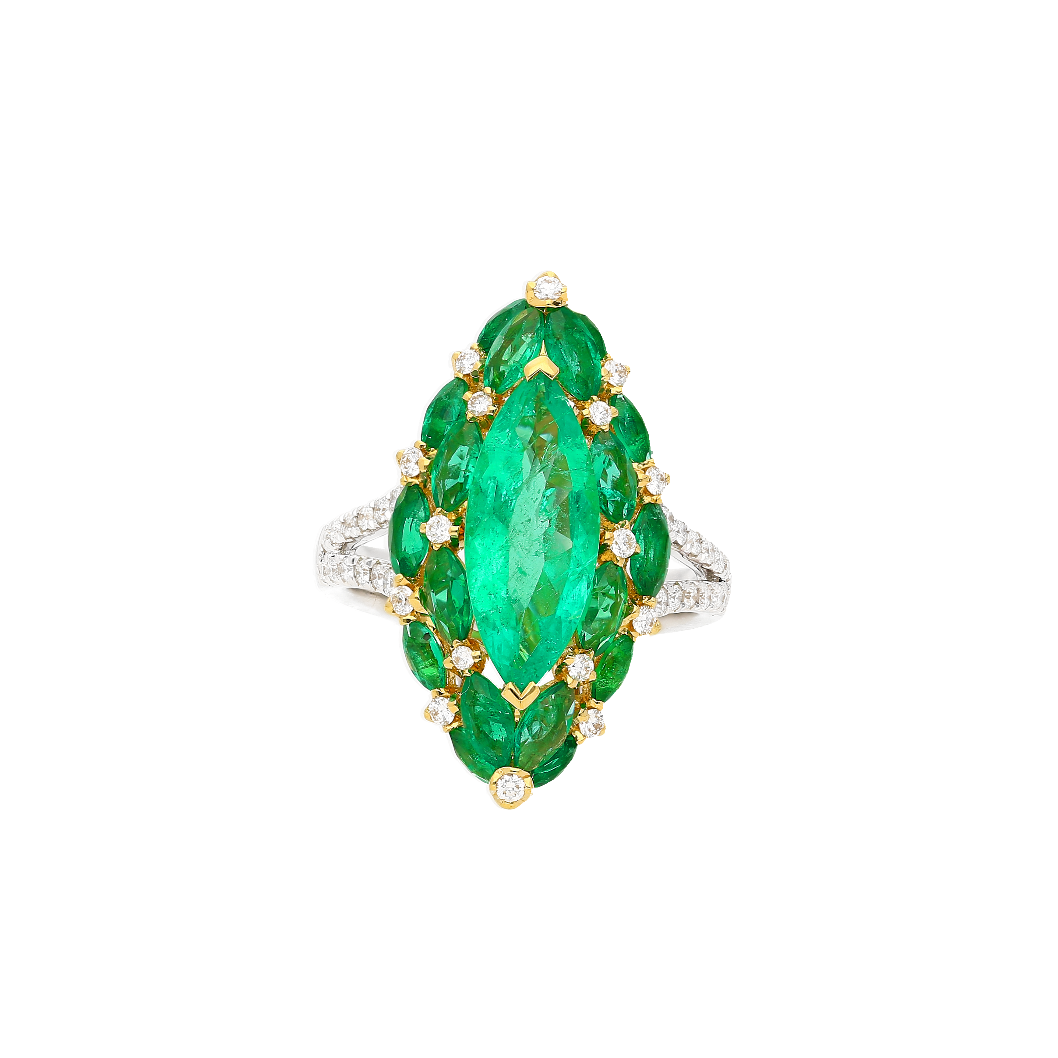 3.89 Carat Marquise Cut Colombian Emerald &amp; Diamond 18K Ring