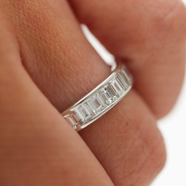 3.95 Carat Emerald Diamond Channel Set Platinum 950 Full Eternity Wedding Band