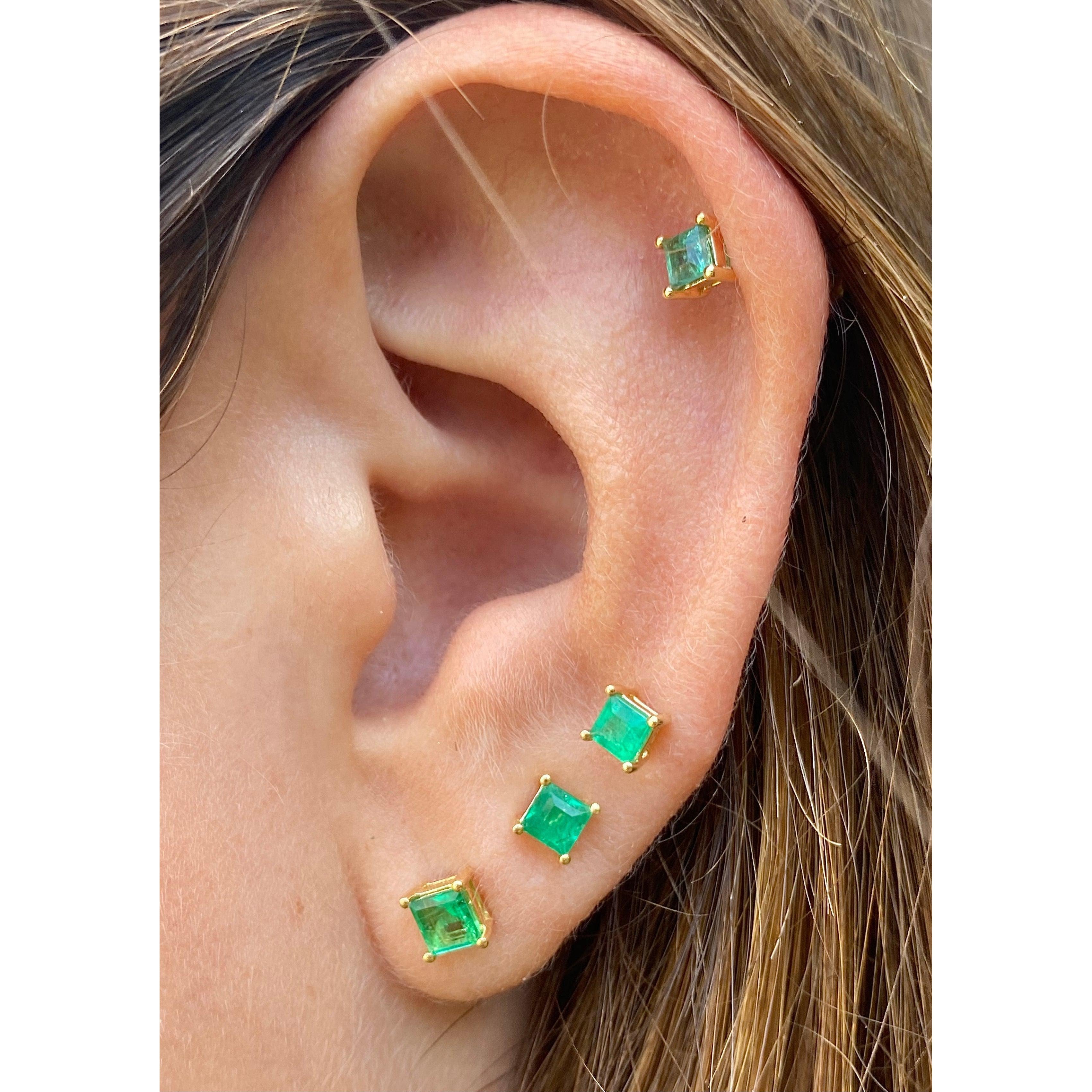 3mm-4mm Colombian Emerald Square-Cut Stud Earrings in 18k Yellow Gold-Earrings-ASSAY