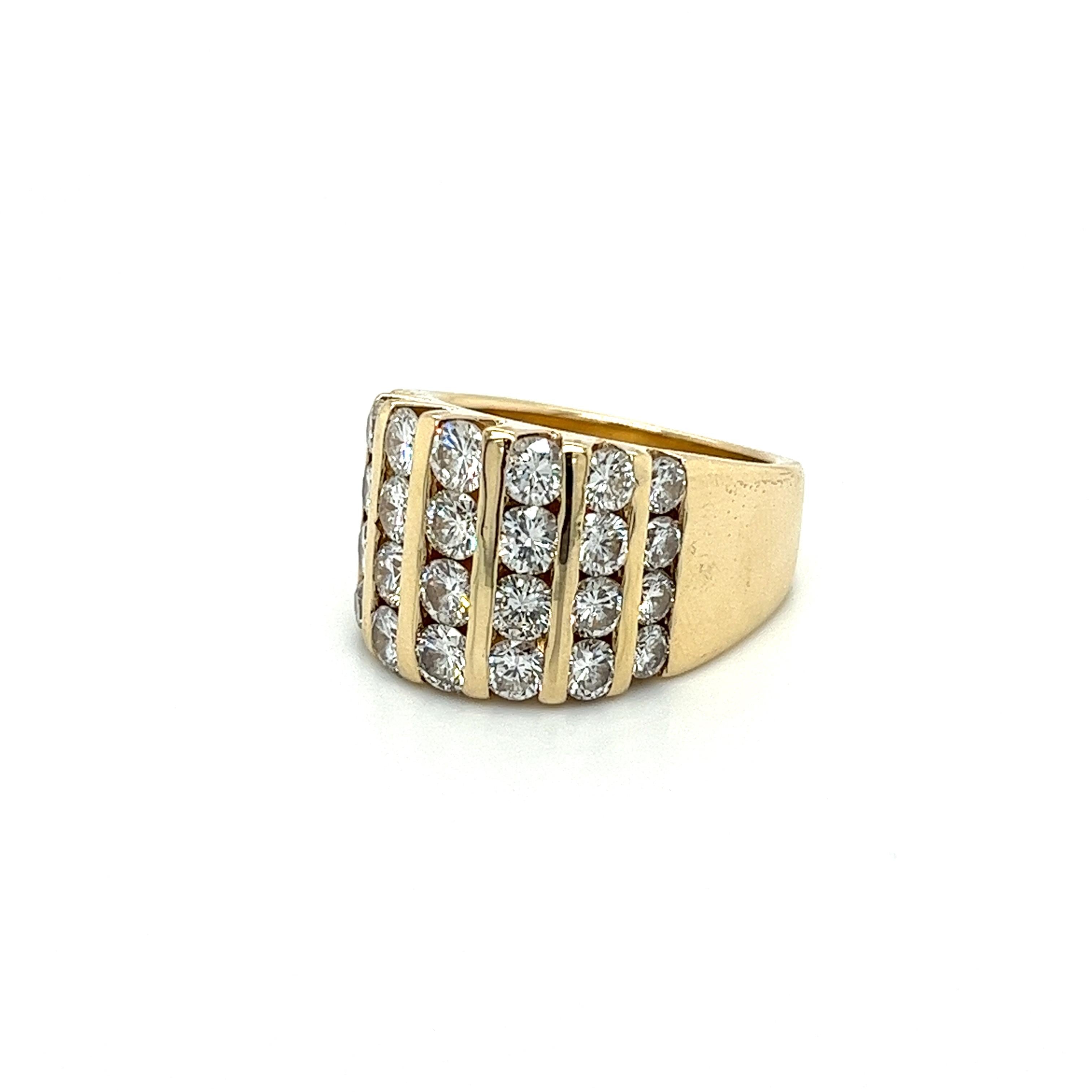 4 Carat Channel Set Round Cut Diamond Cluster Ring in 14K Yellow Gold