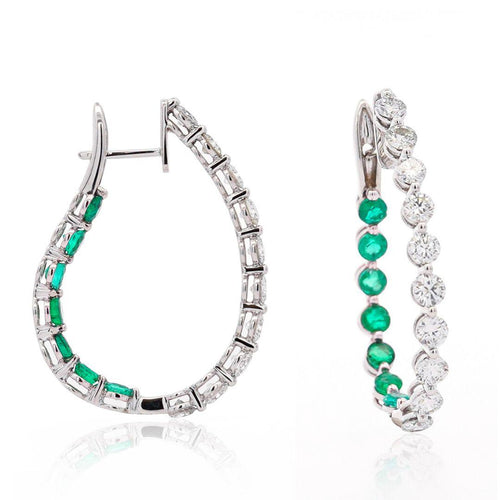 4 Carat Lab Diamond & Emerald 14K Gold Inside-Out Hoop Earrings