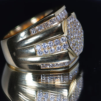 4 Carat Princess & Round Diamond 18K Gold Cluster Mens Statement Ring – Assay Jewelers