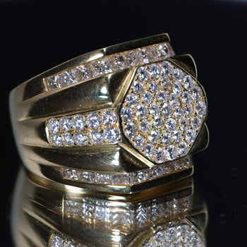 4 Carat Princess & Round Diamond 18K Gold Cluster Mens Statement Ring – Assay Jewelers