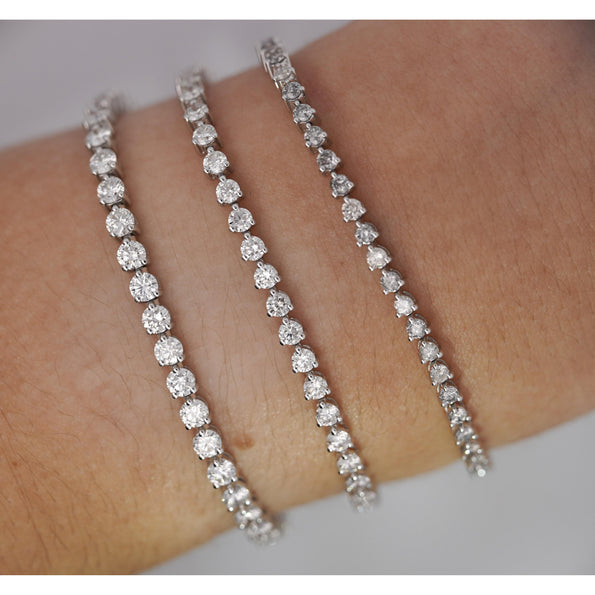 4 Carat Round Natural Diamond 2.7mm 3-Prong Tennis Bracelet in 18K White Gold 7"