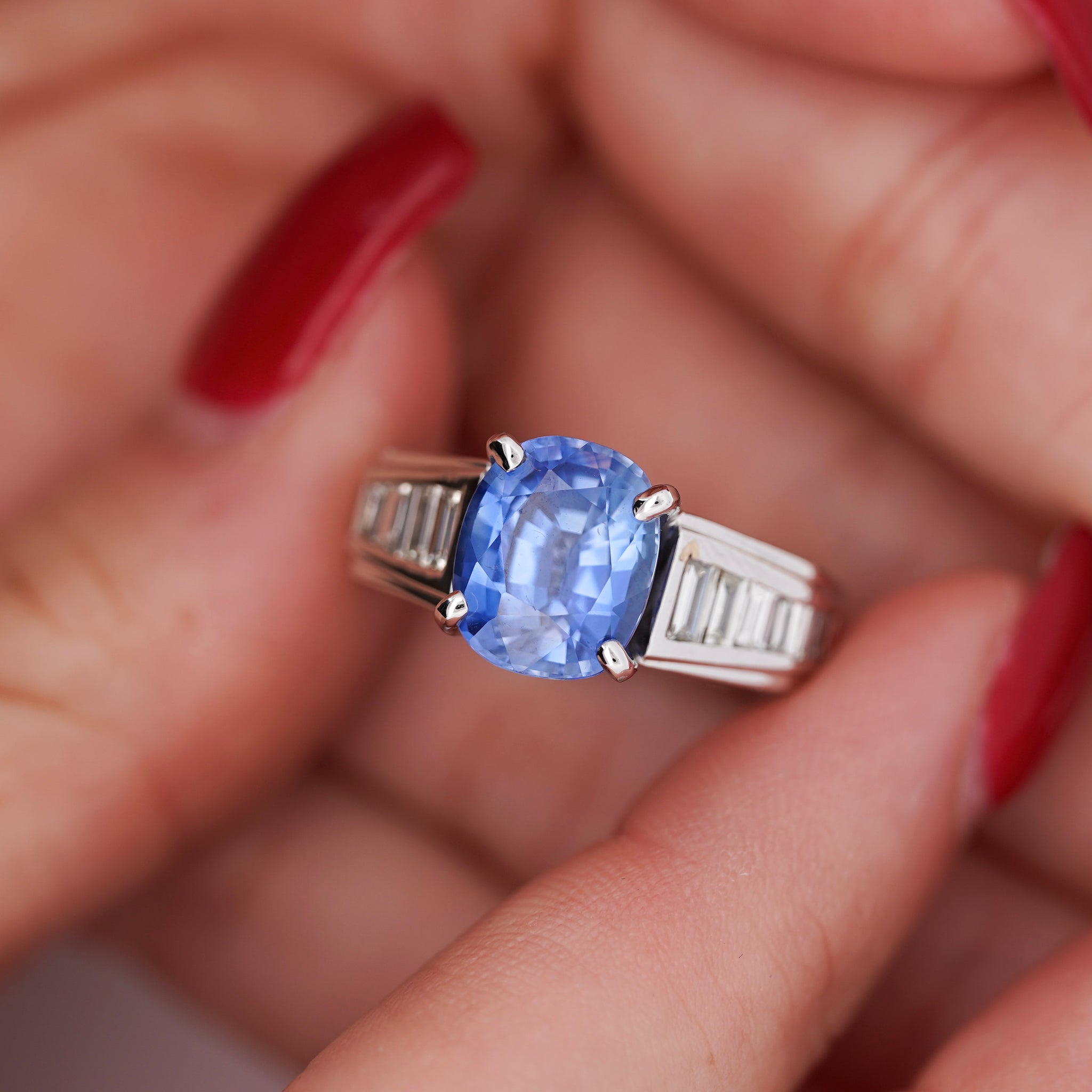 4.71ct Oval Cut No Heat Sri Lanka Blue Sapphire Ring