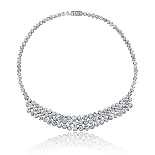 40ctRound Brilliant Diamond Platinum 3Rw Chandelier Necklace