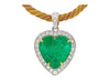 44 Carat Heart Shaped Emerald Pendant with Round Cut Diamond Halo in 18K Gold Necklace