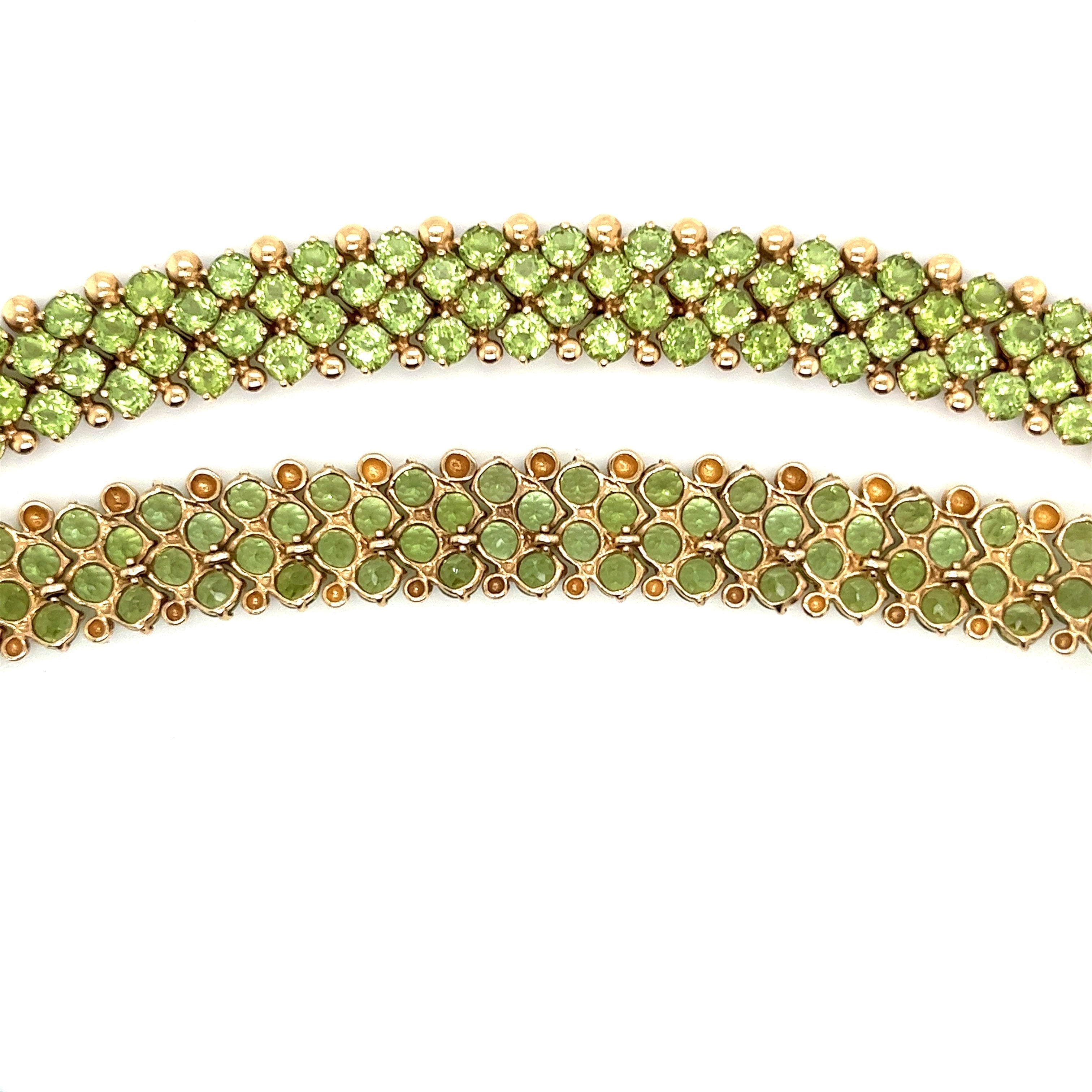 45 Carat Green Peridot Cluster Choker Necklace in 14K Yellow Gold-Choker-ASSAY