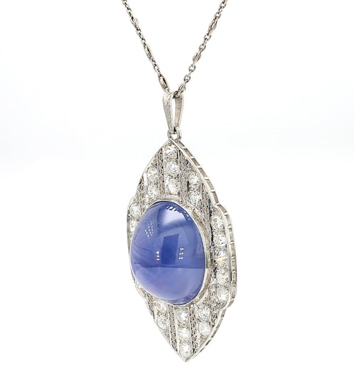 45 Carat Star Sapphire Ceylon No Heat Blue Art Deco Pendant