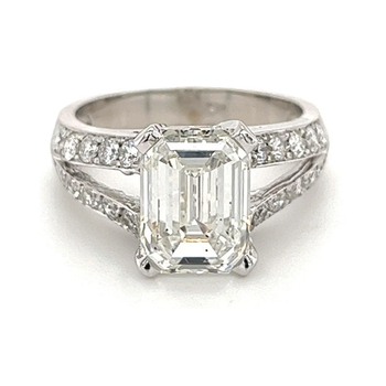 4.01 Carat G/SI1 Emerald Cut Lab Diamond In Split Shank Diamond Side Stone 14K White Gold Ring – Assay Jewelers