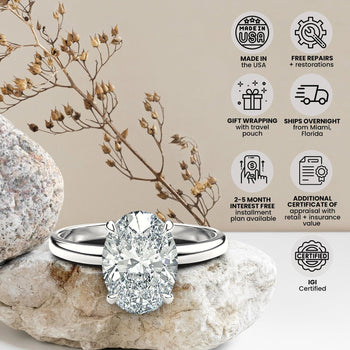 Bague solitaire en diamant de laboratoire 4.05 carats taille Coussin, couleur F, pureté VS1 – Assay Jewelers
