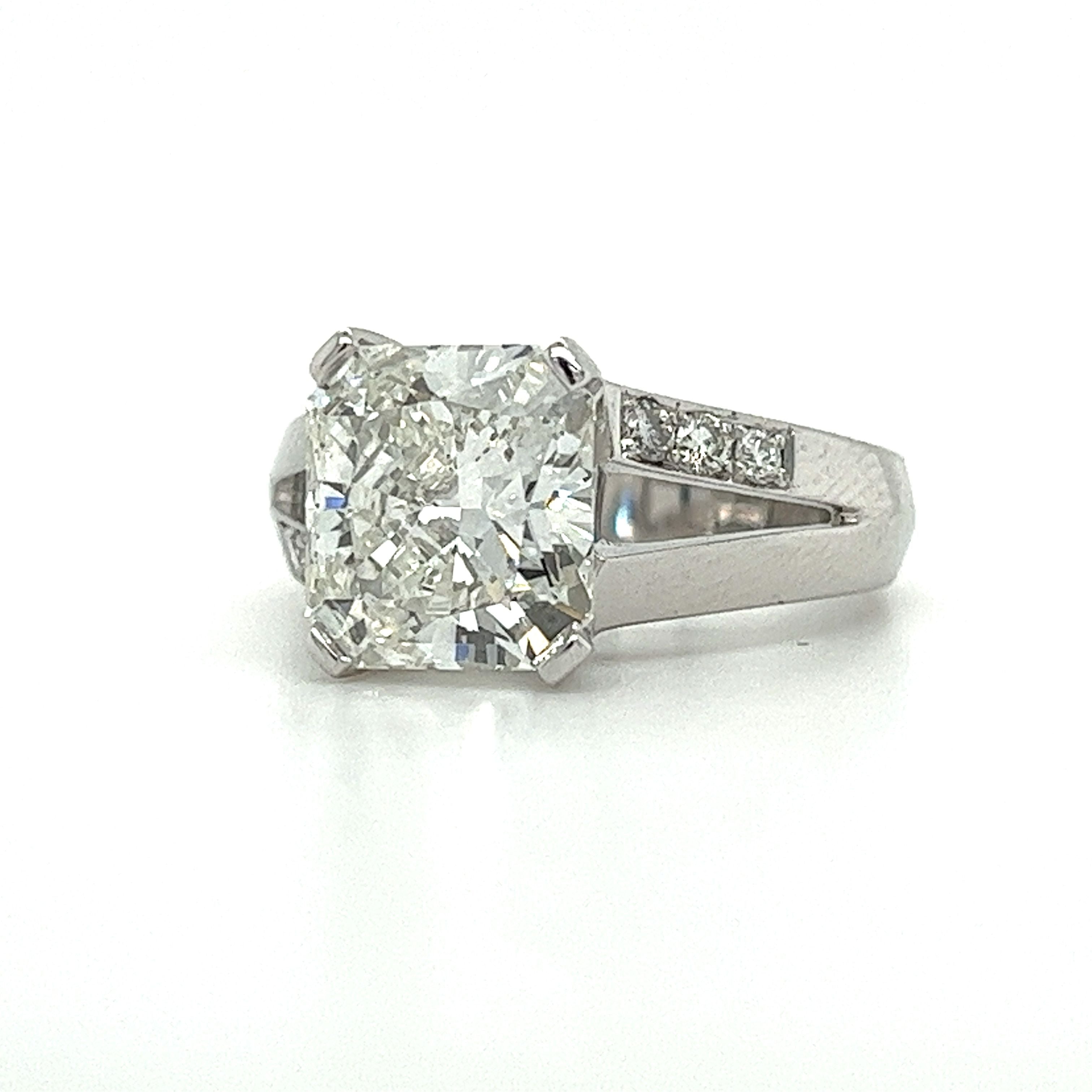 4.11 Carat Radiant Cut Lab Grown Diamond CVD in 14K White Gold Split-Shank Semi-Mount Diamond Side Stones-Diamond Ring-ASSAY