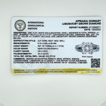Diamant de laboratoire taille radiant de 4,11 carats dans une Bague à tige fendue avec pierres latérales en diamant – Assay Jewelers