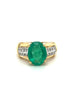 4.14 Carat Oval Cut Natural Emerald and Diamond Ring in 18K Yellow Gold