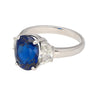 4.22 Carat Vivid Blue Oval Cut Sapphire & Diamond 3 Stone Ring