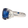 4.22 Carat Vivid Blue Oval Cut Sapphire & Diamond 3 Stone Ring