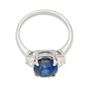 4.22 Carat Vivid Blue Oval Cut Sapphire & Diamond 3 Stone Ring