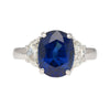 4.22 Carat Vivid Blue Oval Cut Sapphire & Diamond 3 Stone Ring