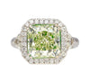 4.26 Carat Radiant Cut Fancy Yellowish Green SI1 Clarity 18K GIA Diamond Ring