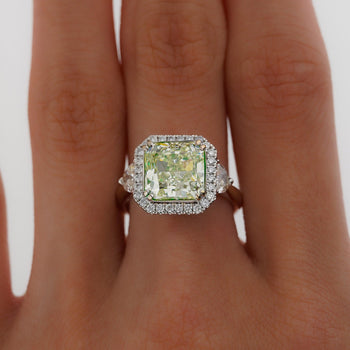 4.26 Carat Radiant Cut Fancy Yellowish Green SI1 Clarity Diamond Ring – Assay Jewelers
