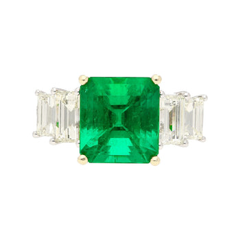 4.26 Carat Vivid Green Colombian Muzo Mine Emerald & Emerald Cut Side Diamond Ring – Assay Jewelers