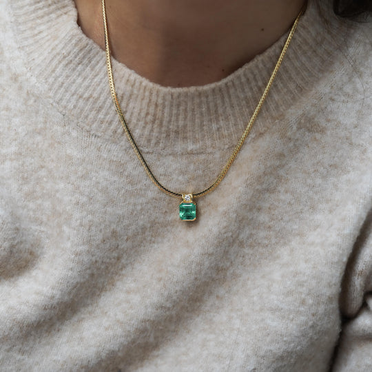 4.36 Carat Colombian Emerald Half Bezel 18K Gold Pendant Necklace