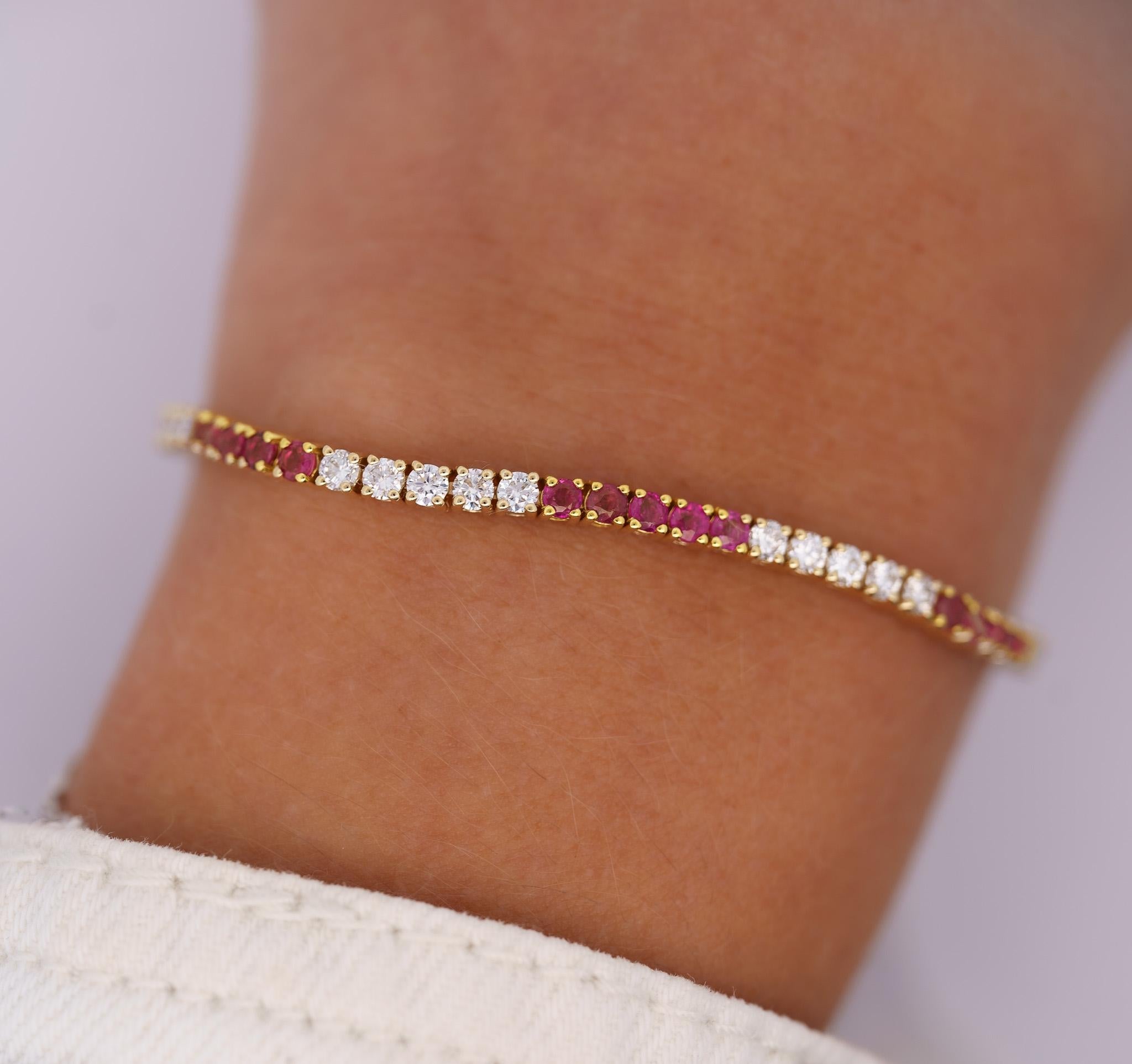 4.4 Carat Ruby and Diamond Box Tennis Bracelet in 14K Gold