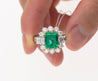 4.42 Carat TW Colombian Emerald with Round & Emerald Cut Diamonds Sides in 18K White Gold-Rings-ASSAY