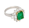 4.42 Carat TW Colombian Emerald with Round & Emerald Cut Diamond Halo Ring