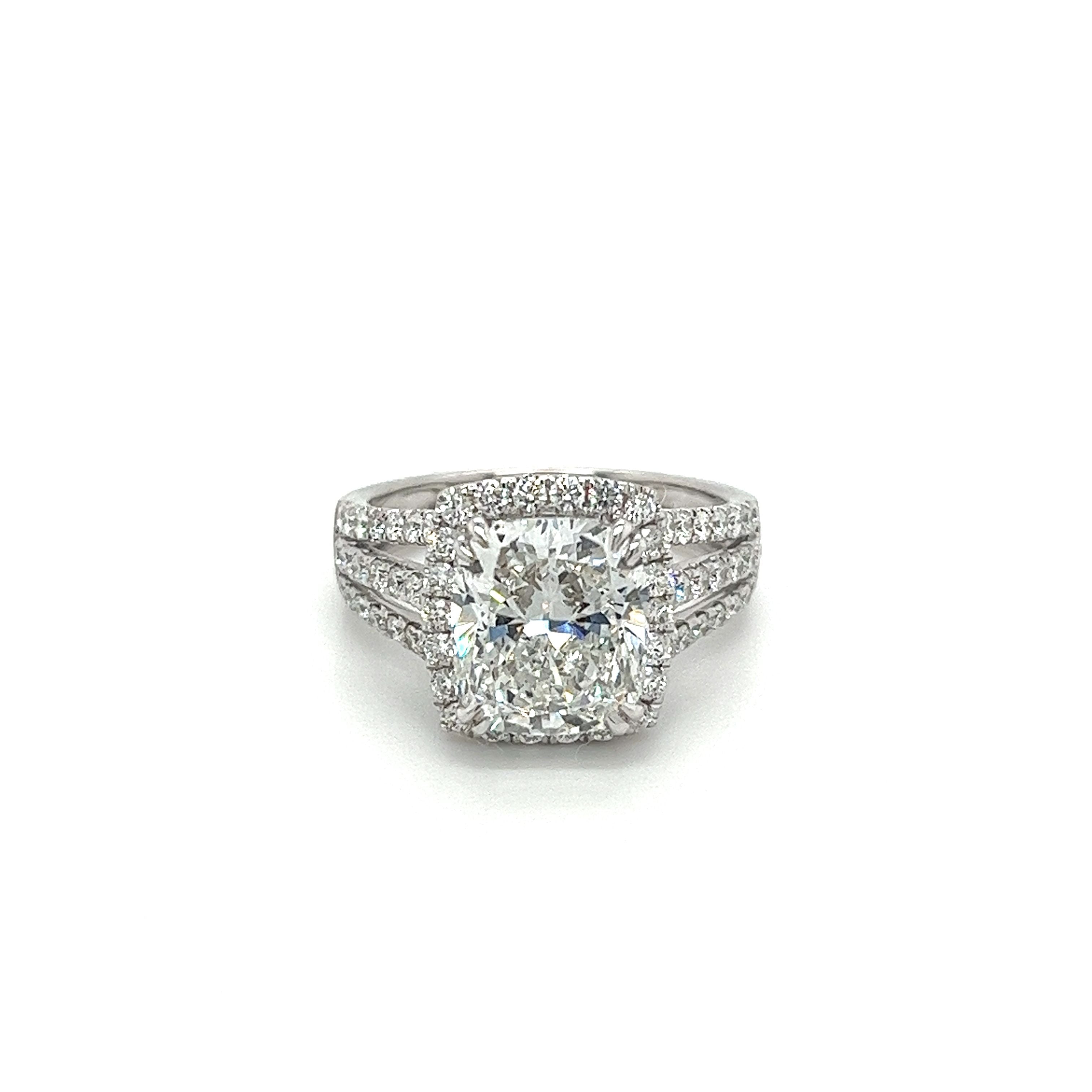 VVS2 Cushion Cut Lab Grown Diamond in 3 Row Split Shank Diamond Halo Ring-Diamond Ring-ASSAY