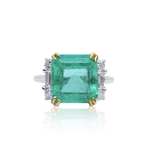 4.5 Carat Emerald Cut Colombian Emerald Ring in Thin 18k White and Yellow Gold