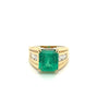 4.60 Carat Natural Colombian Emerald & Baguette Diamonds in 14K Yellow Gold Unisex Ring