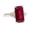 4.67 Carat Red Tourmaline and Trillion Diamond Three Stone Platinum Ring