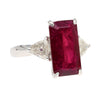 4.67 Carat Red Tourmaline and Trillion Diamond Three Stone Platinum Ring