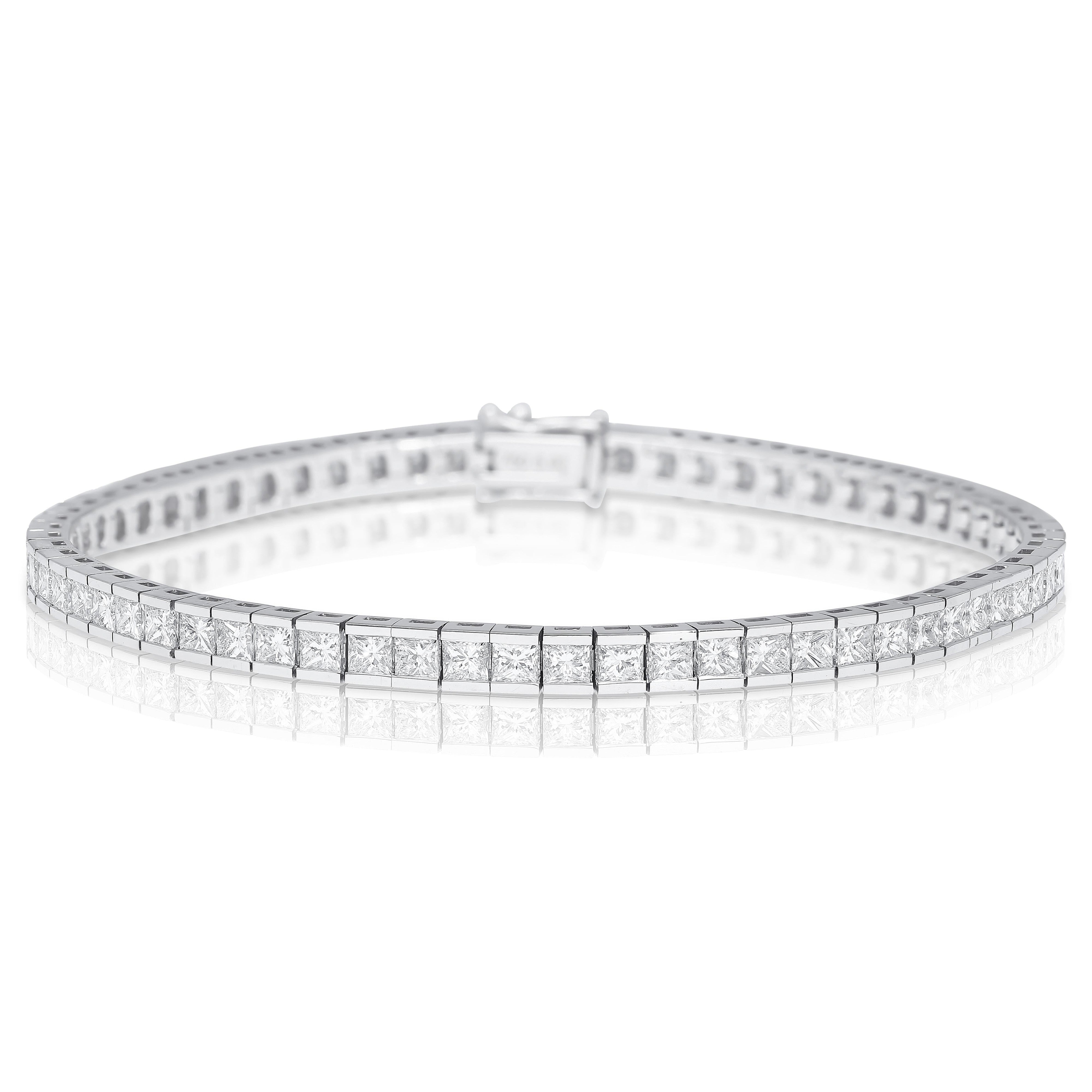 4.7 Carat Princess Cut Diamond Half Bezel Tennis Bracelet in 18K White Gold 7"