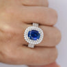 4.73 Carat GRS Certified Oval Blue Sapphire & Double Diamond Halo Ring