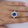 4.73 Carat GRS Certified Oval Blue Sapphire & Double Diamond Halo Ring