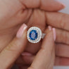 4.73 Carat GRS Certified Oval Blue Sapphire & Double Diamond Halo Ring