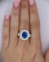 4.73 Carat GRS Certified Oval Blue Sapphire & Double Diamond Halo Ring