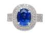 4.73 Carat GRS Certified Oval Blue Sapphire & Double Diamond Halo Ring