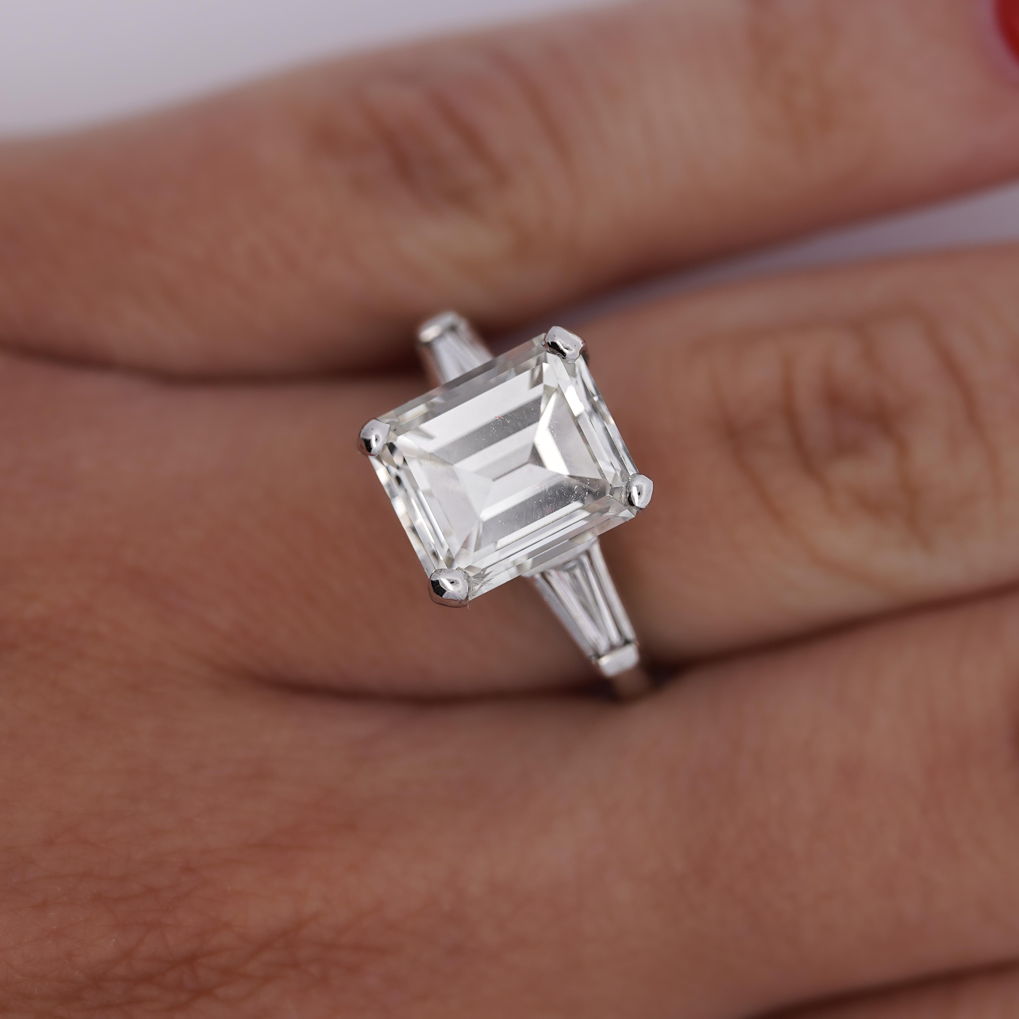 4.78 Carat Asscher & Tapered Baguette Diamond Platinum 3 Stone Engagement Ring