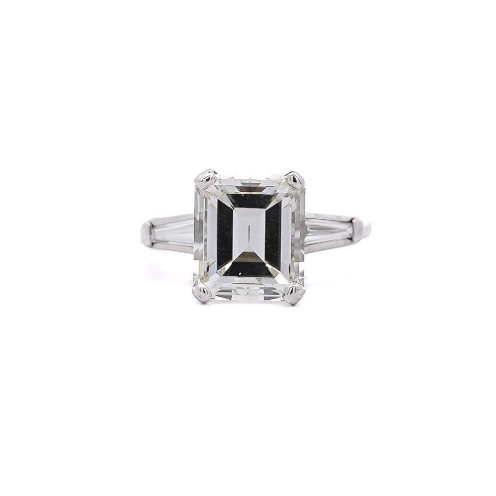 4.78 Carat Asscher & Tapered Baguette Diamond Platinum 3 Stone Engagement Ring