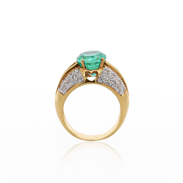 4.9 Carat Oval Colombian Emerald & Diamond 18K Gold Dome Ring