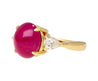 4.93 Carat Cabochon Cut Ruby & Oval Cut Diamond Three Stone 18K Ring