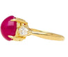 4.93 Carat Cabochon Cut Ruby & Oval Cut Diamond Three Stone 18K Ring