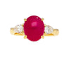 4.93 Carat Cabochon Cut Ruby & Oval Cut Diamond Three Stone 18K Ring