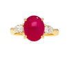 4.93 Carat Cabochon Cut Ruby & Oval Cut Diamond Three Stone 18K Ring