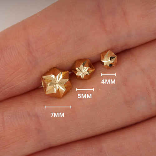 4mm 14K Gold Diamond Cut Hexagon Stud Earrings On Screw Back